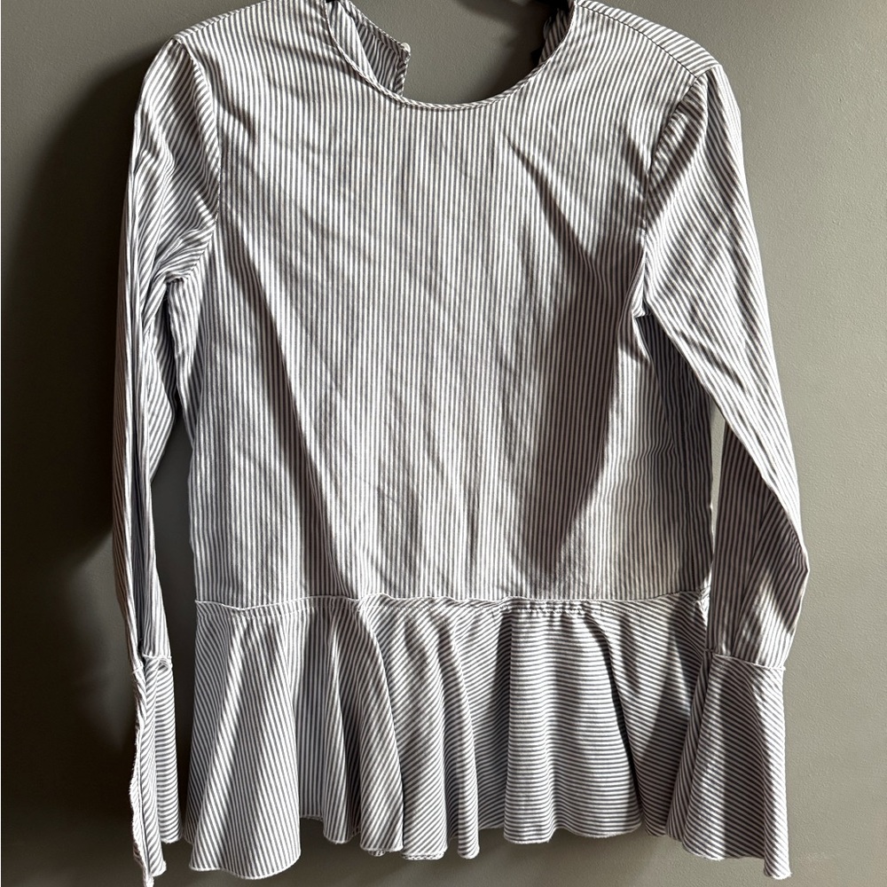 THEORY Striped Peplum Top Small
